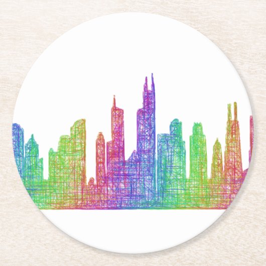 Chicago-Skyline Runder Pappuntersetzer (Vorderseite)