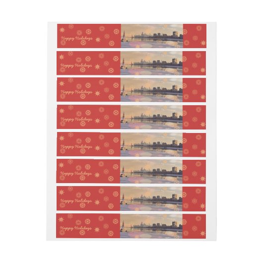 Chicago-Skyline Rundum-Adressaufkleber (Bogen)