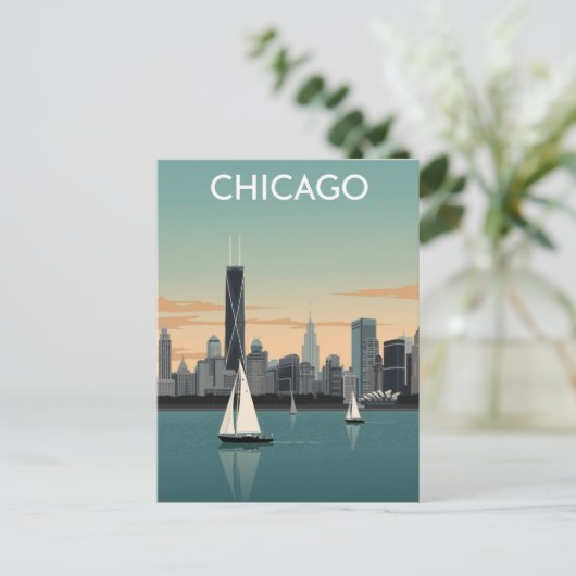 Chicago Skyline Sailboats Postkarte (Stehend Vorderseite)