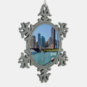 Chicago Skyline Schneeflocken Zinn-Ornament (Links)
