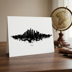 Chicago Skyline Schwarz Weiß Aquarell Stadt Kunst Dankeskarte