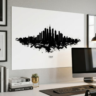 Chicago Skyline Schwarz Weiß Aquarell Stadt Kunst Poster