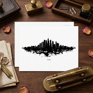 Chicago Skyline Schwarz Weiß Aquarell Stadt Kunst Postkarte