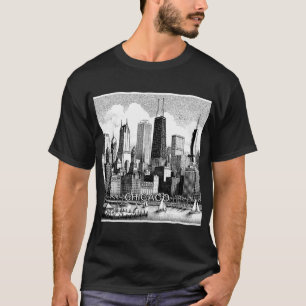 Chicago Skyline Schwarz Weiß Grafik T-Shirt