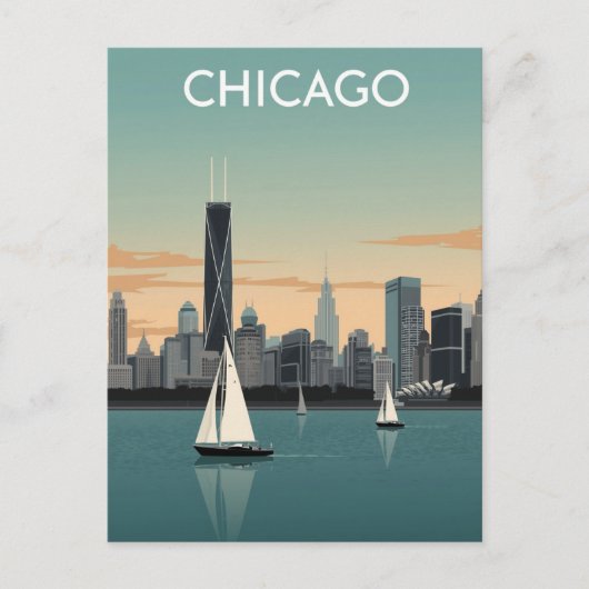 Chicago Skyline Segelboote Postkarte (Vorderseite)