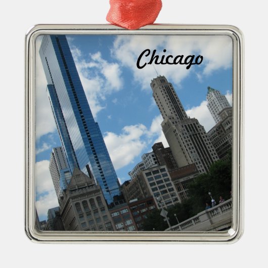Chicago Skyline Silbernes Ornament (Vorne)