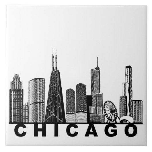 Chicago Skyline Silhouette  Fliese (Vorderseite)