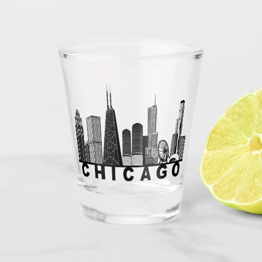 Chicago Skyline Silhouette  Schnapsglas (Vorderseite)