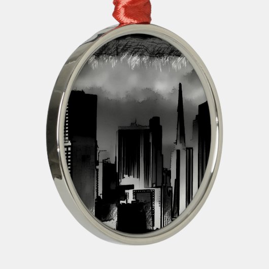 Chicago Skyline Sketch in Schwarz und Weiß Ornament Aus Metall (Rechts)