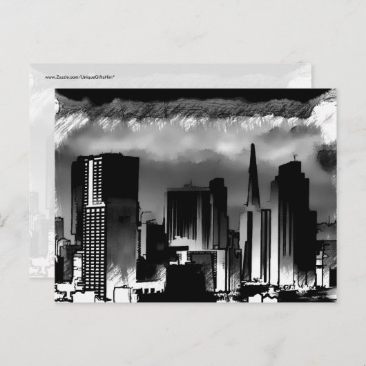 Chicago Skyline Sketch in Schwarz und Weiß Postkarte (Vorne/Hinten)