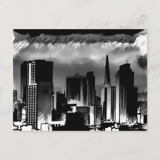 Chicago Skyline Sketch in Schwarz und Weiß Postkarte (Vorderseite)