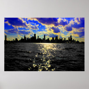 Chicago-Skyline-Sonnenuntergang Poster