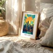 Chicago-Skyline-Sonnenuntergangs-Poster Poster
