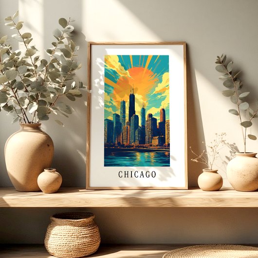 Chicago-Skyline-Sonnenuntergangs-Poster Poster