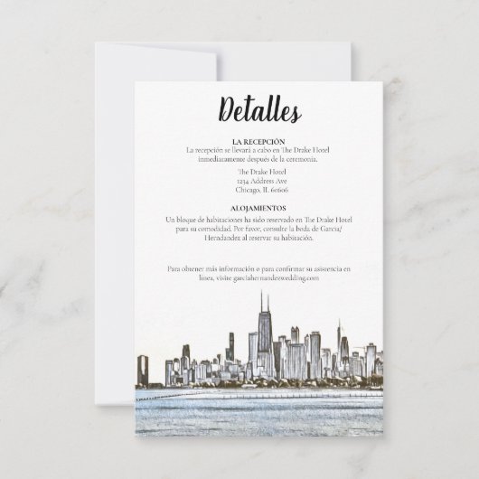 Chicago Skyline Spanish Details Card Einladung (Vorderseite)
