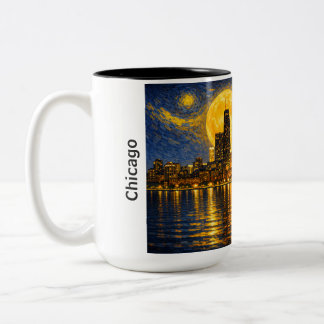 Chicago-Skyline Sternennacht Zweifarbige Tasse