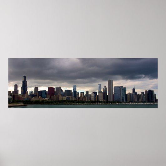 Chicago Skyline - Sturmwolken - Farbposter Poster (Vorne)