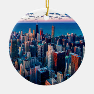 Chicago Skyline Sundown Keramik Ornament