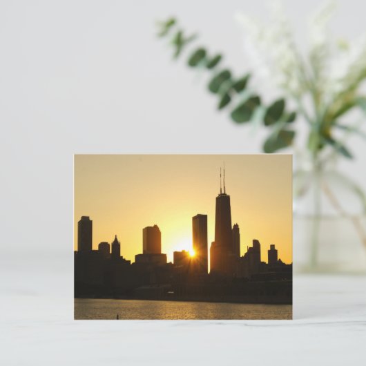 Chicago Skyline Sunset Postkarte (Stehend Vorderseite)