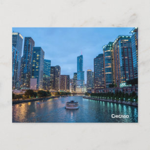 Chicago Skyline Sunset River Feiertagspostkarte