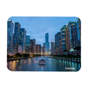Chicago Skyline Sunset River Magnet