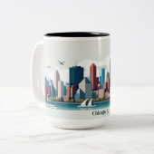 Chicago Skyline Tasse, 15oz Zweifarbige Tasse (Vorderseite Links)