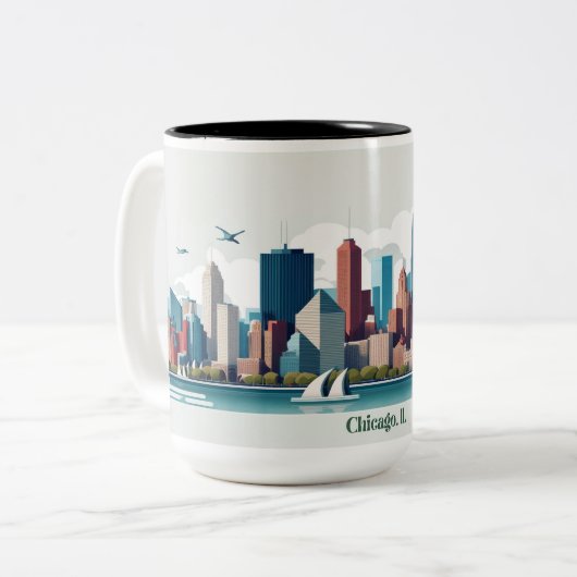 Chicago Skyline Tasse, 15oz Zweifarbige Tasse (Vorderseite Links)