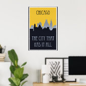 Chicago skyline travel poster, poster (Heimbüro)