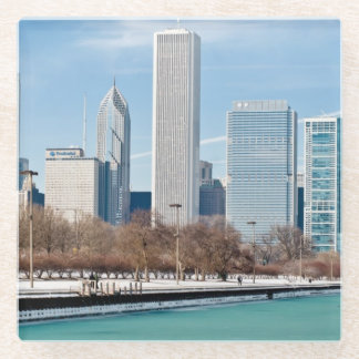 Chicago-Skyline über gefrorenem Michigansee Glasuntersetzer