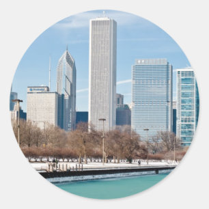 Chicago-Skyline über gefrorenem Michigansee Runder Aufkleber