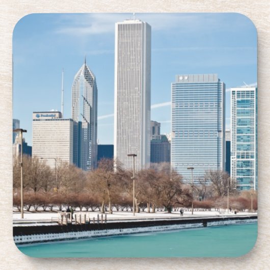 Chicago-Skyline über gefrorenem Michigansee Untersetzer (Vorderseite)