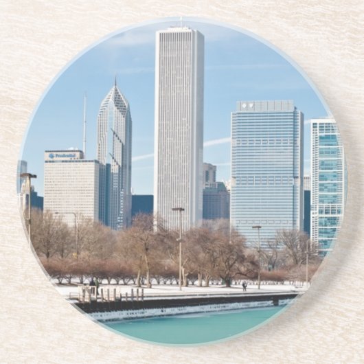 Chicago-Skyline über gefrorenem Michigansee Untersetzer (Vorne)