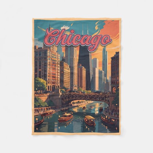 Chicago Skyline Ufer Fleecedecke (Vorderseite)