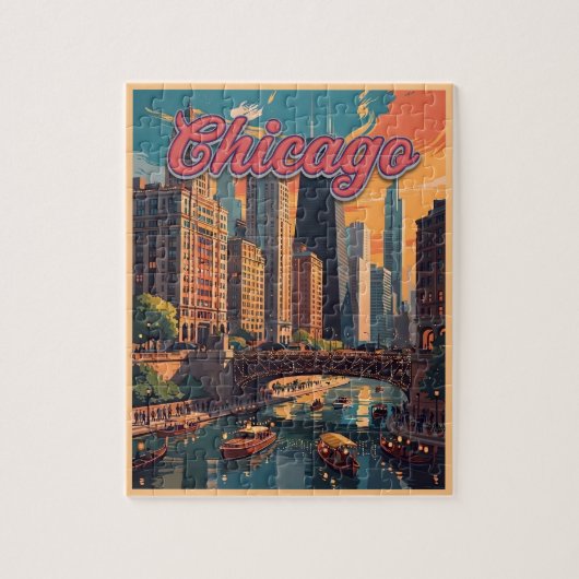 Chicago Skyline Ufer Puzzle (Vertikal)