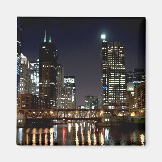 Chicago Skyline und Bridge bei Night Magnet (Vorne)