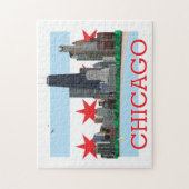 Chicago Skyline und City Flag Puzzle (Vertikal)
