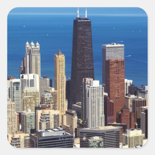 Chicago Skyline und Sehenswürdigkeiten Quadratischer Aufkleber (Vorderseite)