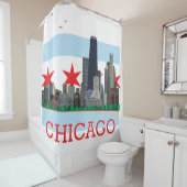 Chicago-Skyline und Stadt-Flagge Duschvorhang (Beispiel)