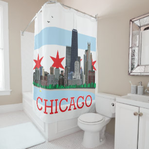 Chicago-Skyline und Stadt-Flagge Duschvorhang