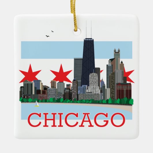 Chicago-Skyline und Stadt-Flagge Keramikornament (Vorderseite)