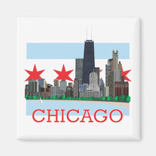Chicago-Skyline und Stadt-Flagge Magnet
