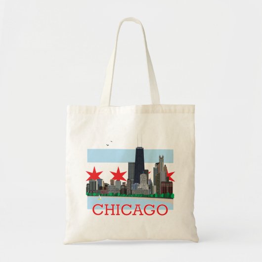 Chicago-Skyline und Stadt-Flagge Tragetasche (Vorne)