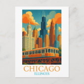 Chicago Skyline Vintag Art - Illinois Travel Postkarte (Vorderseite)