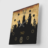 Chicago Skyline | Vintage Grunge Style Quadratische Wanduhr (Winkel)