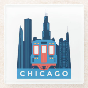 Chicago Skyline Vintage Reise Glasuntersetzer