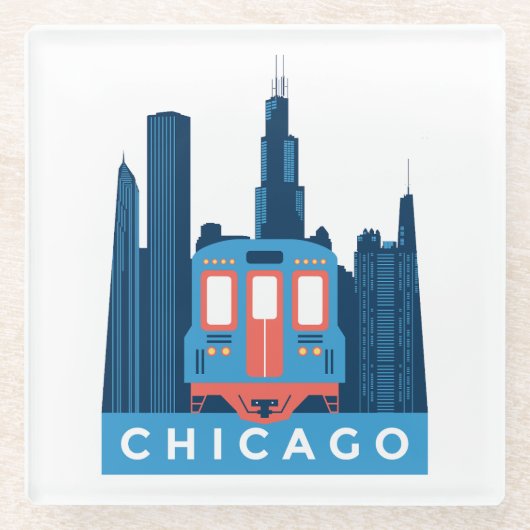 Chicago Skyline Vintage Reise  Glasuntersetzer (Vorderseite)