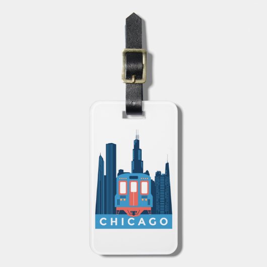 Chicago Skyline Vintage Travel Gepäckanhänger (Vorderseite vertikal)