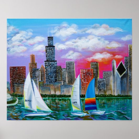 Chicago Skyline vom Lake Michigan Poster (Vorne)