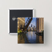 Chicago-Skyline von der Kinzie St.-Brücke Button (Vorne & Hinten)