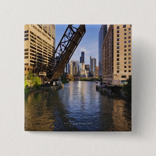 Chicago-Skyline von der Kinzie St.-Brücke Button (Vorderseite)